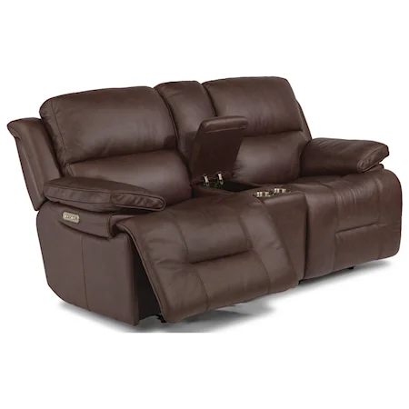 Casual Power Reclining Loveseat with Storage Console and Power Headrest
